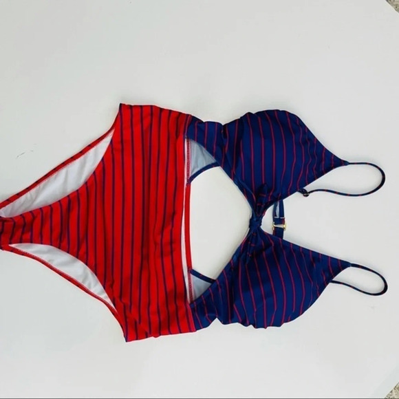 HOT WATER Fiesta Red & French Blue Stripe High-Waist Monokini XL - Picture 5 of 13